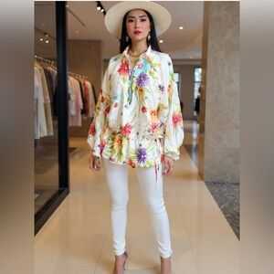 Escada sport floral silk blouse Floral Print Women's Top size 38 Escada blouse